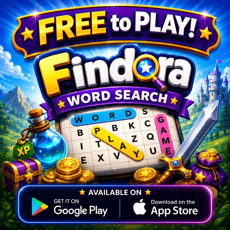 Findora Word Search Adventure free to play on Google Play and Apple App Store