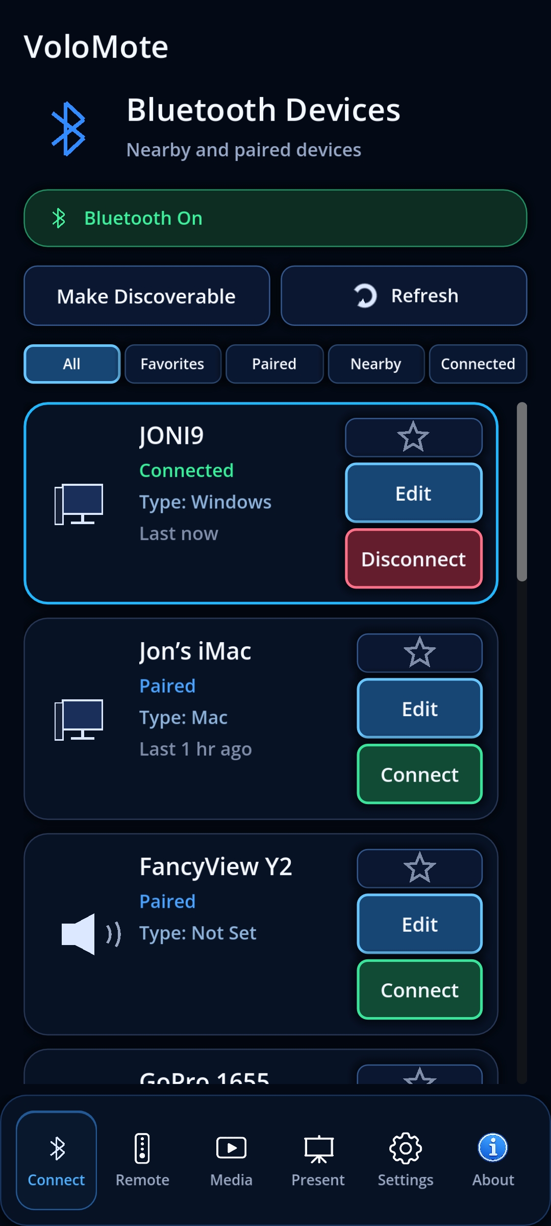VoloMote app screenshot 1