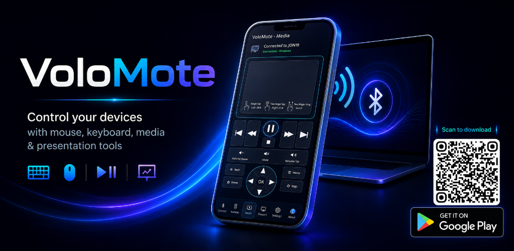 VoloMote controls devices with mouse, keyboard, media, and presentation tools